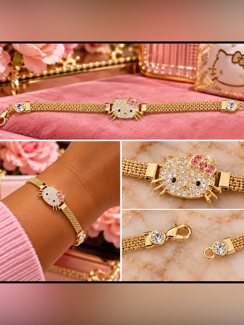 Gold HK Bracelet with Pink Bow Accent